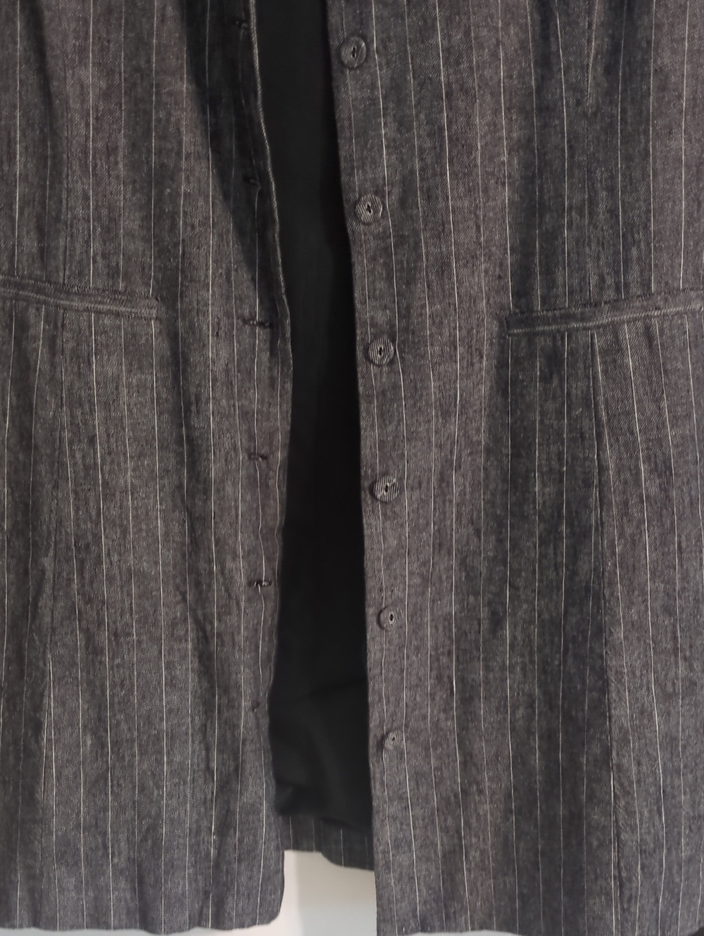 Tahari Gray Pinstripe Long Linen Blend Vest Sleeveless Blazer Coat Sz XL - Picture 3 of 6